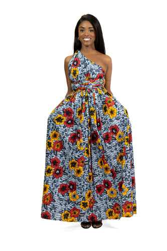 Afrikanischer Print  Infinity Multiway Maxikleid in / Gelb Flowers