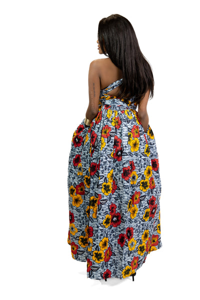 Afrikanischer Print  Infinity Multiway Maxikleid in / Gelb Flowers