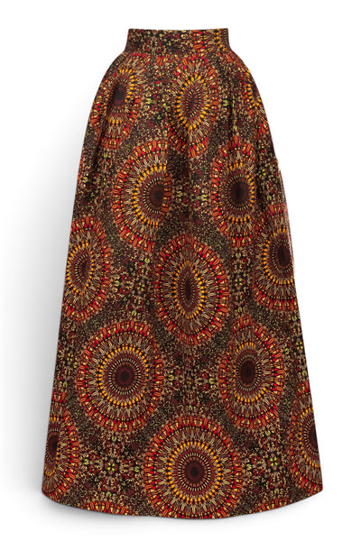 Afrikanischer Print Maxirock - Verstellbarer Schlitz - Braun Sunburst