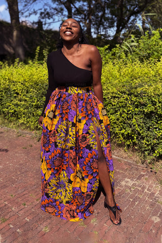 Maxirock mit afrikanischem Print - Gelb & Lila Flowers