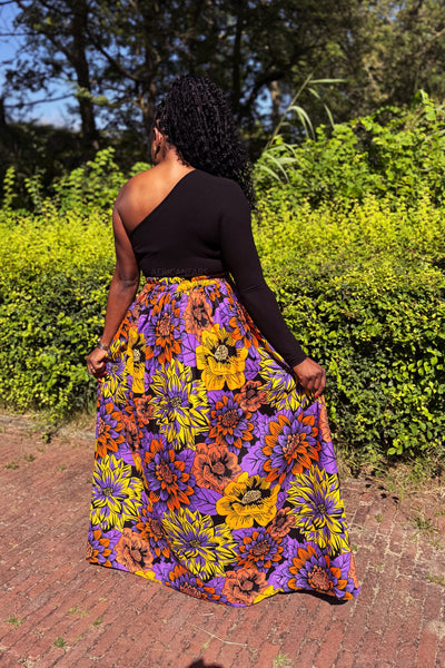Maxirock mit afrikanischem Print - Gelb & Lila Flowers