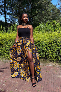 Maxirock mit afrikanischem Print - Marineblau Gelb Paisley
