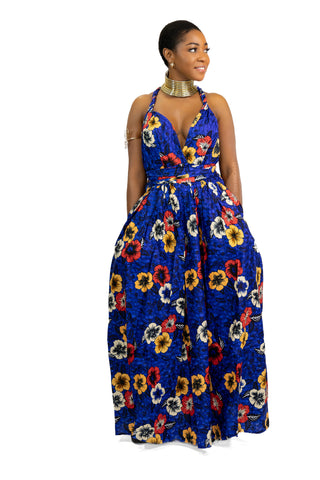 Afrikanischer Print  Infinity Multiway Maxikleid in / Blau Flowers