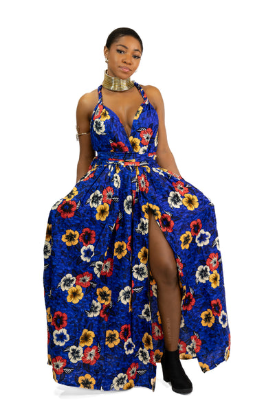 Afrikanischer Print  Infinity Multiway Maxikleid in / Blau Flowers