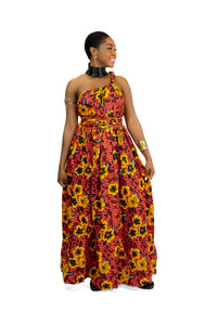 Afrikanischer Print  Infinity Multiway Maxikleid in / Rot Flowers