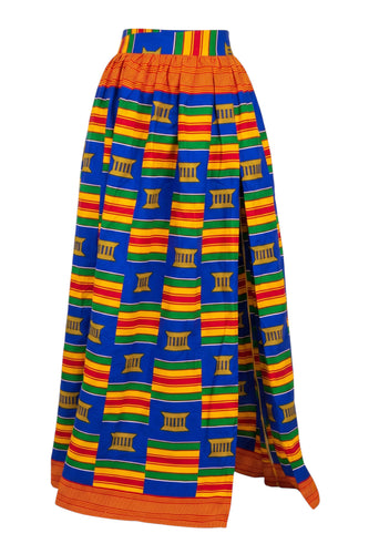 Afrikanischer Print Maxirock - Verstellbarer Schlitz - Blau Mehrfarbig Kente Pride