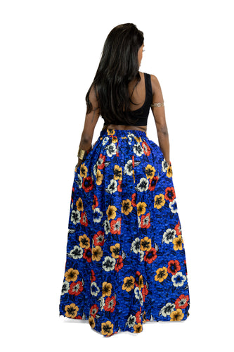 Maxirock mit afrikanischem Print - Blau Flowers 