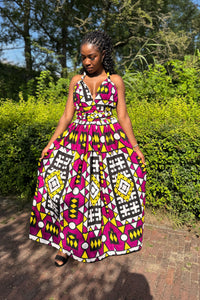 Afrikanischer Print  Infinity Multiway Maxikleid - Lila Samakaka