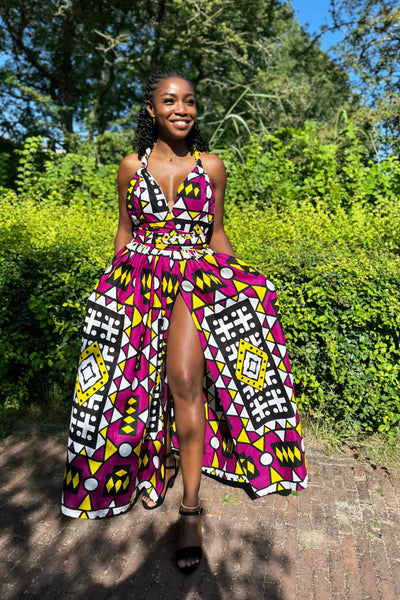 Afrikanischer Print  Infinity Multiway Maxikleid - Lila Samakaka