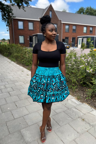 Afrikanischer Print Minirock - Türkis Kampala Pattern