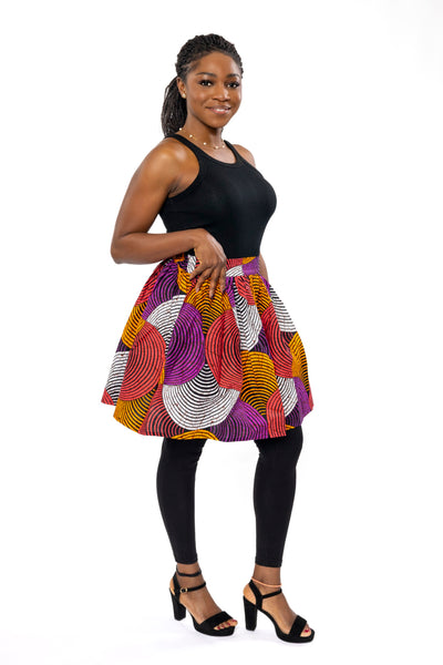 Afrikanischer Print Minirock - Orange Lila Concentric Circle Design