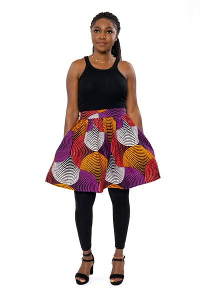Afrikanischer Print Minirock - Orange Lila Concentric Circle Design
