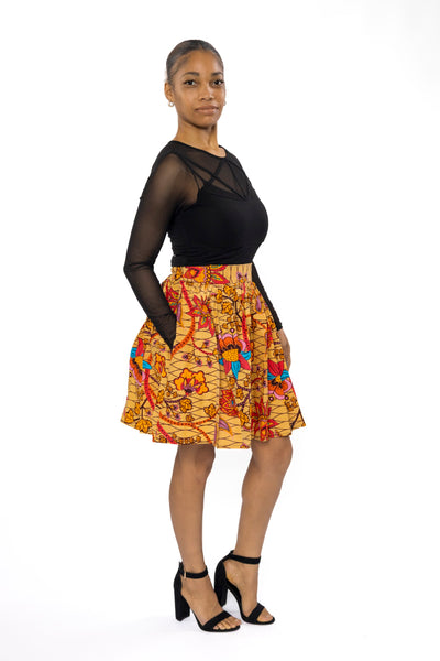 Afrikanischer Print Minirock - Beige Orange Botanical Flow