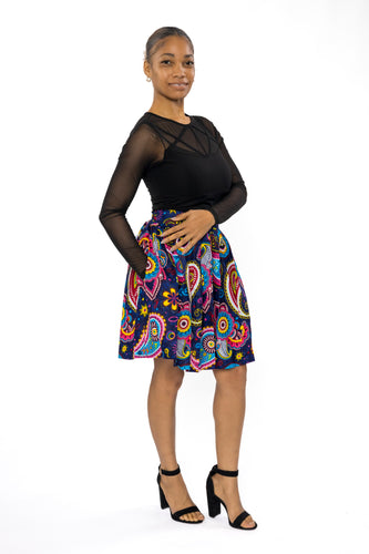 Afrikanischer Print Minirock - Blau Rosa Paisley