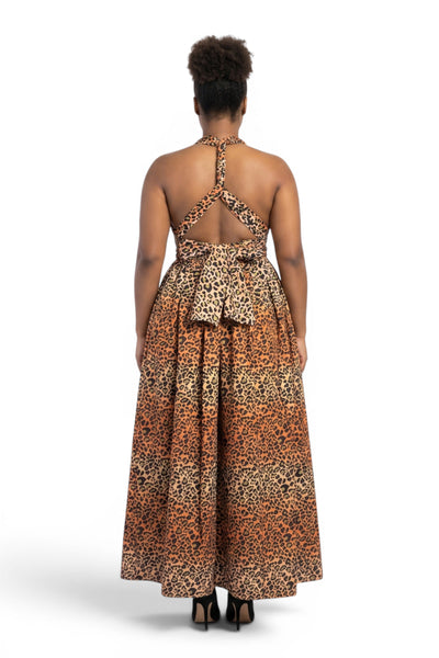 Afrikanisches Print Infinity Multiway Maxikleid - Verstellbarer Schlitz - Orange Beige Leopard Queen