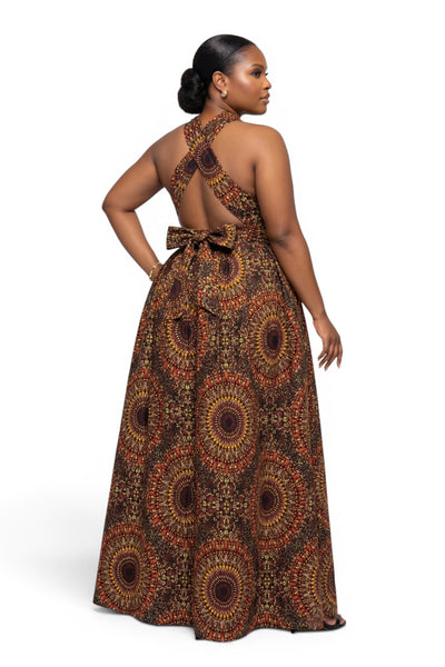 Afrikanisches Print Infinity Multiway Maxikleid - Verstellbarer Schlitz - Braun Savanna Sun