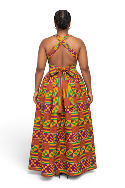 Afrikanisches Print Infinity Multiway Maxikleid - Verstellbarer Schlitz - Lila Grün Kente Royale