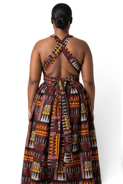 Afrikanisches Print Infinity Multiway Maxikleid - Verstellbarer Schlitz - Braun Orange Earth Heritage