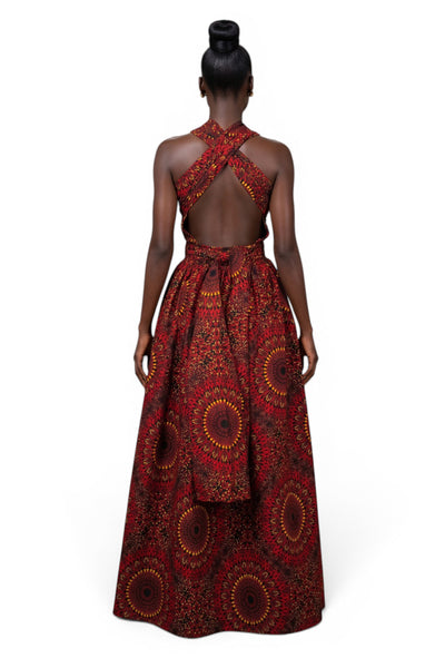 Afrikanisches Print Infinity Multiway Maxikleid - Verstellbarer Schlitz - Rot Sunfire Bloom
