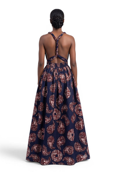 Afrikanisches Print Infinity Multiway Maxikleid - Verstellbarer Schlitz - Blau Braun Sahara Paisley