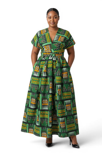 Afrikanisches Print Infinity Multiway Maxikleid - Verstellbarer Schlitz - Grün Emerald Spirit