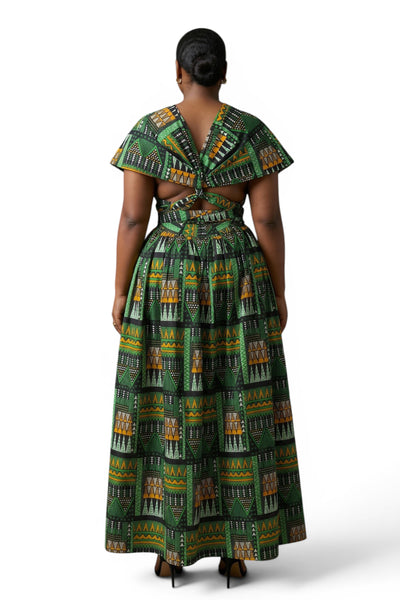 Afrikanisches Print Infinity Multiway Maxikleid - Verstellbarer Schlitz - Grün Emerald Spirit