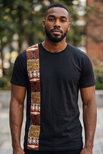 T-Shirt mit afrikanischem Druck - Braun Bogolan Mosaik