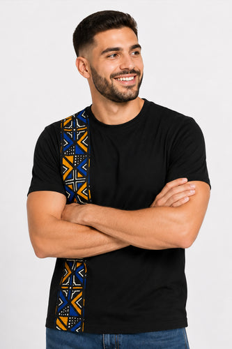 T-Shirt mit afrikanischem Druck - Blau Bogolan Geometry Band