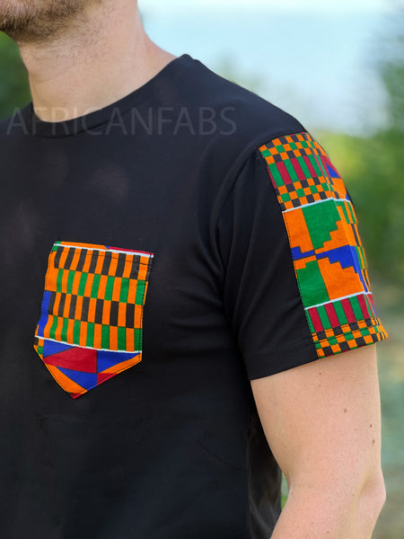 T-Shirt mit afrikanischem Druck - Kente sleeves and chest pocket