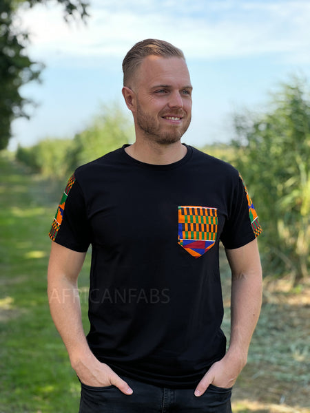 T-Shirt mit afrikanischem Druck - Kente sleeves and chest pocket