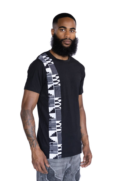 T-Shirt mit afrikanischem Druck - Schwarz / Weiß Reifen