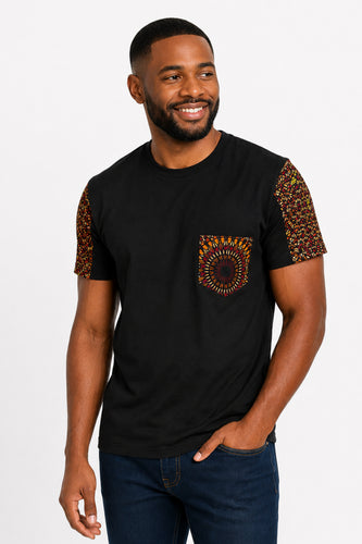 T-Shirt mit afrikanischem Druck - Braun Orange Savanna Sun Pocket