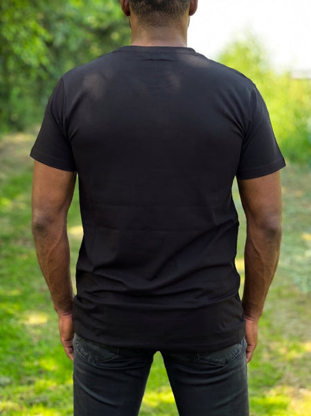 T-Shirt mit afrikanischem Druck - Schwarz / Weiß Reifen