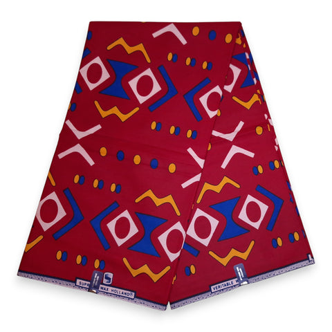 Afrikanischer Stoff - Rot Bogolan - 100 % Baumwolle