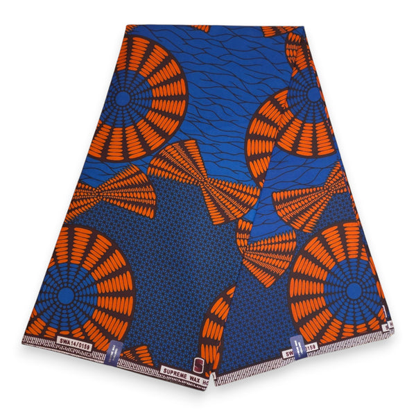 African Wax print fabric - Blue Orange Sun Disc - 100% cotton