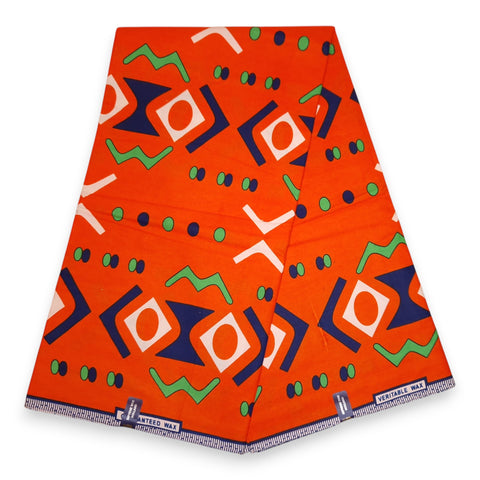 Afrikanischer Stoff - Orange Bogolan - 100 % Baumwolle