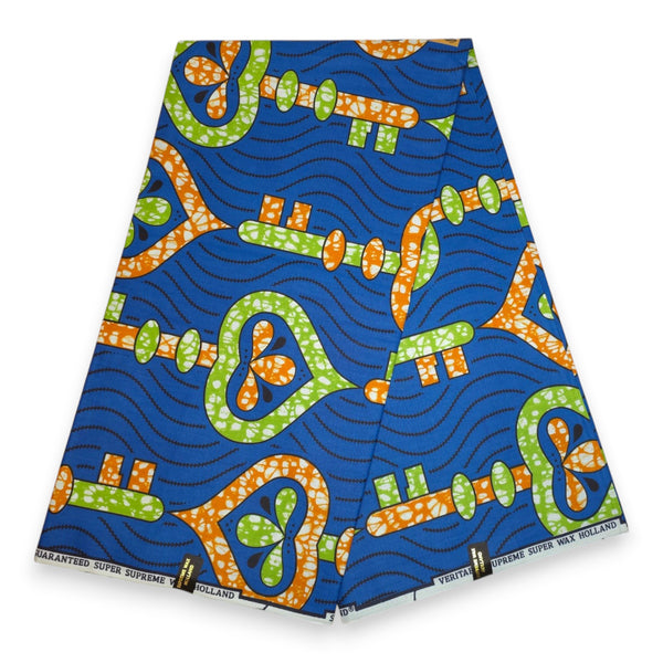 African fabric Super Wax - Blue Lime Keys