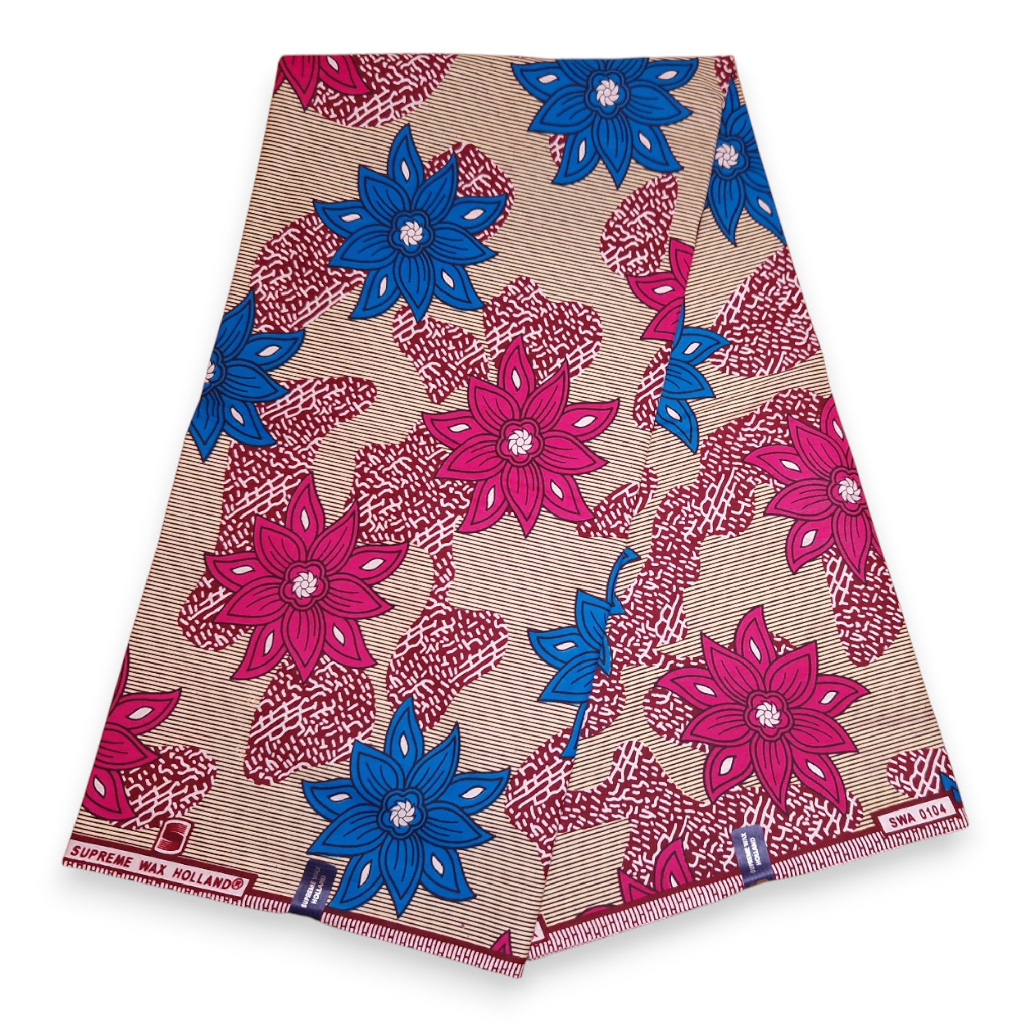 African Wax print fabric - Beige and Pink Large Flowers - 100% cotton