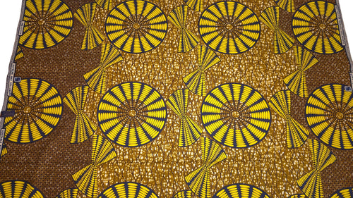 Afrikanischer Wax Print Stoff - Senfgelb Gelb Sun Disc - 100% Baumwolle