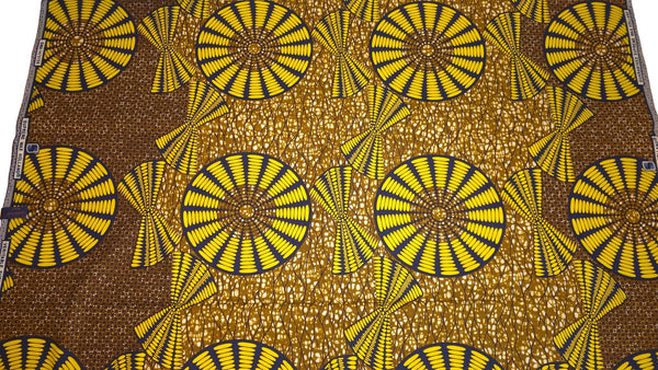 Afrikanischer Wax Print Stoff - Senfgelb Gelb Sun Disc - 100% Baumwolle