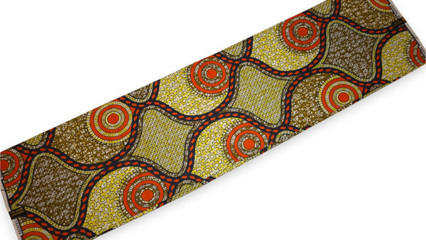 Afrikanischer Stoff - Gelb Orange Circle Link Mosaic - Super Wax 100% feine Baumwolle
