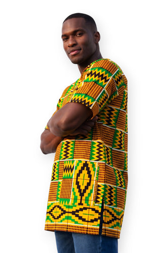 Dashiki Shirt / Dashiki Kleid - Grün Gelb Kente - Afrikanisches Top - Unisex