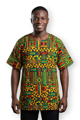 Dashiki Shirt / Dashiki Kleid - Schwarz Gelb Kente - Afrikanisches Top - Unisex