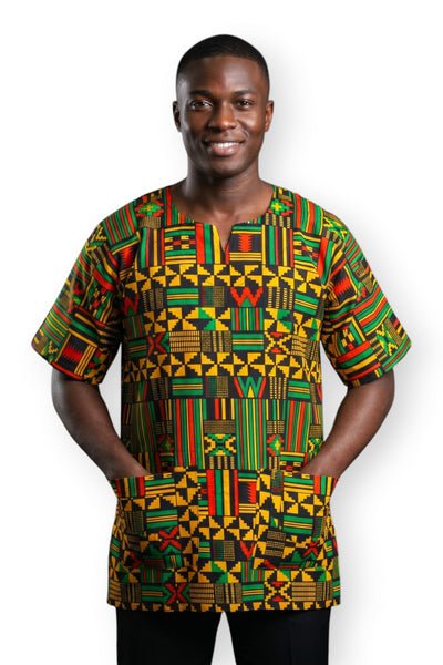 Afrikanischer Wax Print Stoff - Schwarz Grün Kente Print Ghana - 100% Baumwolle