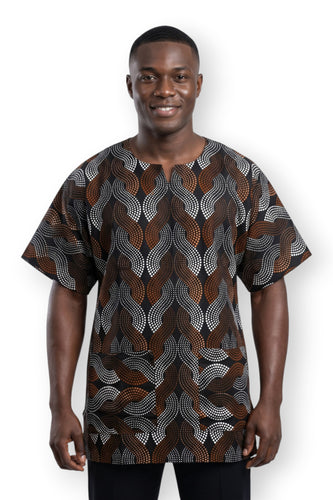 Dashiki Shirt / Dashiki Kleid - Braun Weiß Wave Pattern - Afrikanisches Top - Unisex