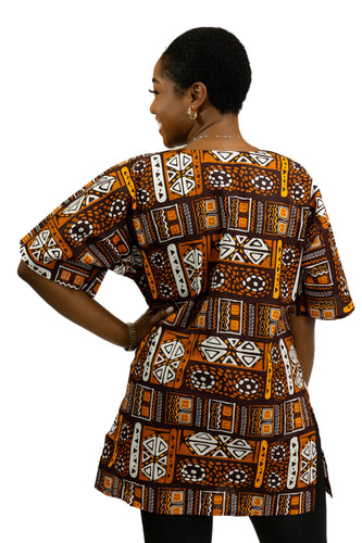 Dashiki Shirt / Dashiki Kleid - Braune Muster Bogolan - Afrikanisches Top - Unisex