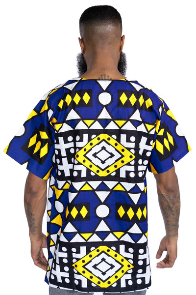 Dashiki Shirt / Dashiki Kleid - Blau Gelb Samakaka - Afrikanisches Top - Unisex