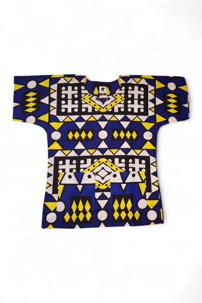 Dashiki Shirt / Dashiki Kleid - Blau Gelb Samakaka - Afrikanisches Top - Unisex