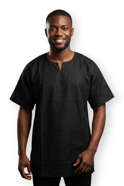 Dashiki Shirt / Dashiki Kleid - Schwarz Plain - Afrikanisches Top - Unisex