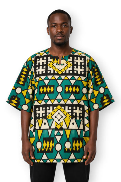 Dashiki Shirt / Dashiki Kleid - Türkis Gelb Samakaka - Afrikanisches Top - Unisex
